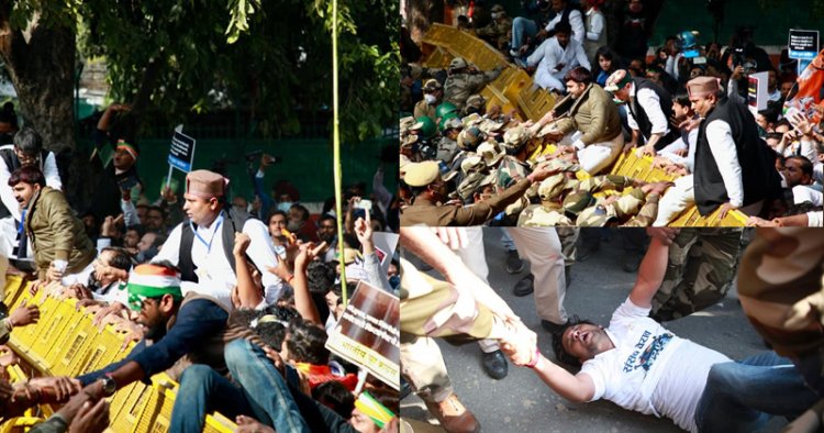 കാർഷിക നിയമങ്ങളിലും രാജ്യത്തെ തൊഴിലില്ലായ്മയിലും പ്രതിഷേധിച്ച് യൂത്ത് കോണ്ഗ്രസ് പാർലമെന്റിലേക്ക് നടത്തിയ മാർച്ചിനു നേരെ പൊലീസ് അതിക്രമം